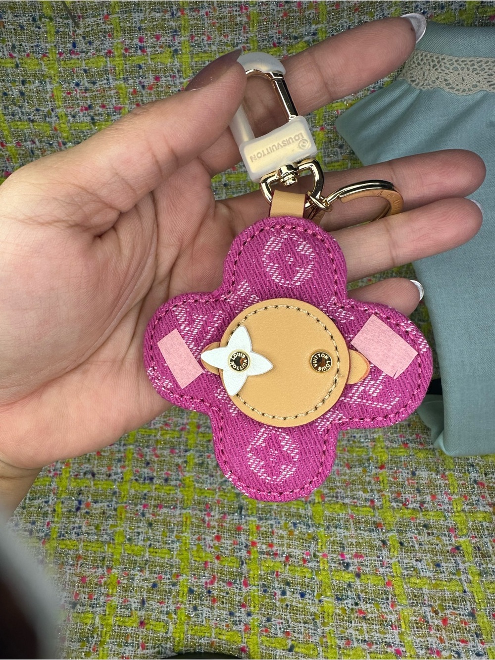 A great Pink Floral Monogram Leather Key & Card Holder Charm